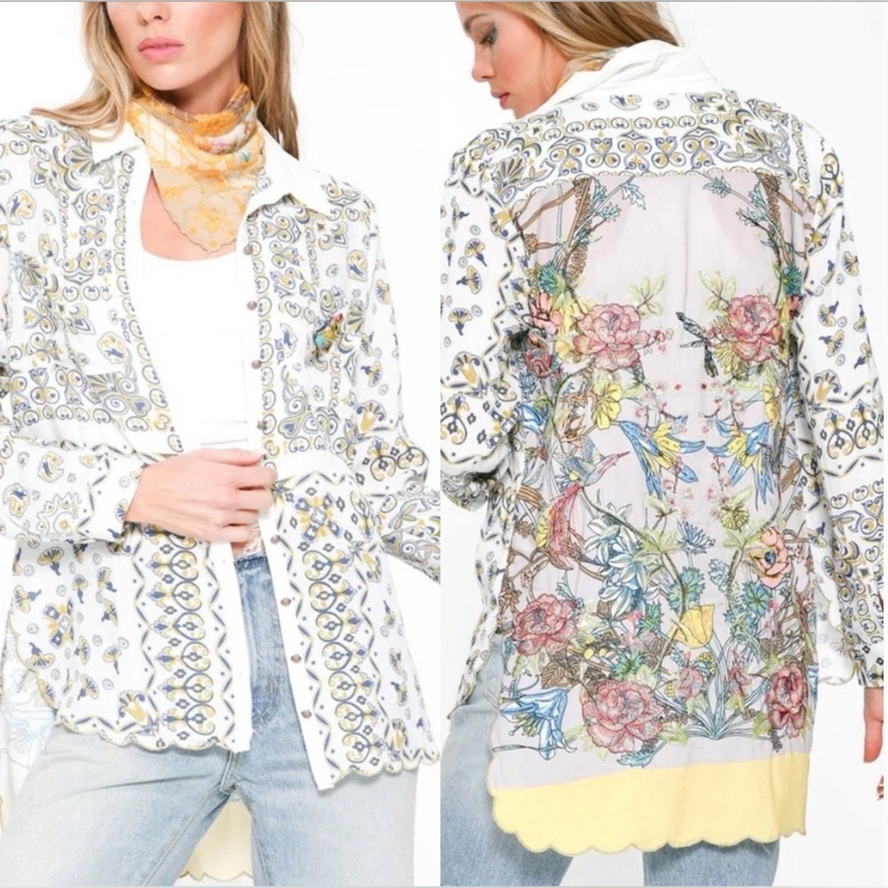 NWT ARATTA The Sun Is Up embroidered linen shirt L